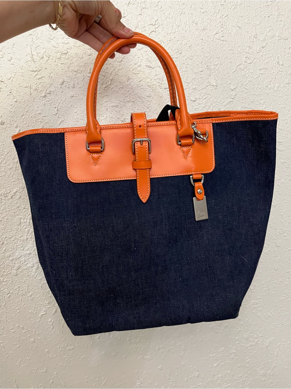 Dooney & Bourke Denim Tote Bag – Orange Leather Trim